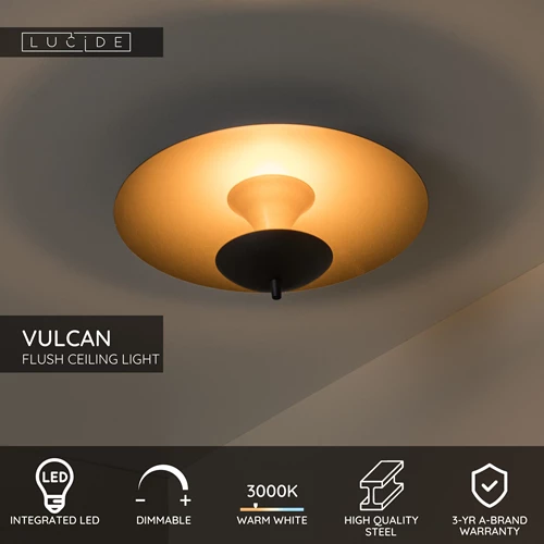 Lucide VULCAN - Flush ceiling light - Ø 35 cm - LED Dim. - 1x9W 3000K - Black - USP